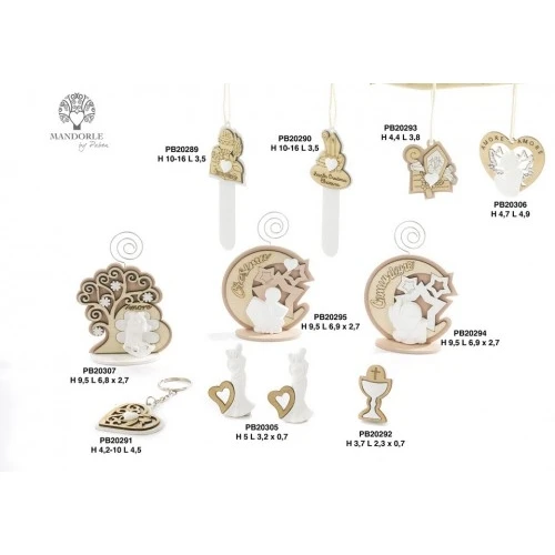 MEZZALUNA 'CRESIMA' CON CLIP 9.5 CM. LEGNO GESSO