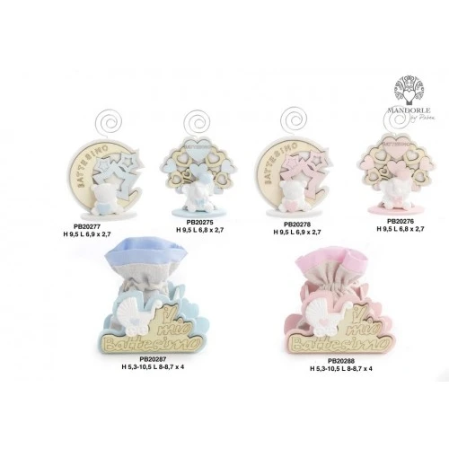 MEZZALUNA CON CLIP ORSETTO CELESTE 9.5 CM. LEGNO GESSO