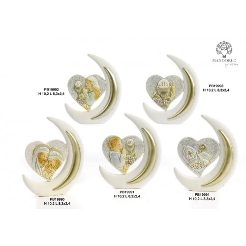 MEZZALUNA E CUORE BIMBA COMUNIONE 10.2 CM. RESINA