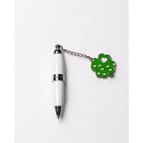 MINI PENNA BIANCA QUADRIFOGLIO VERDE