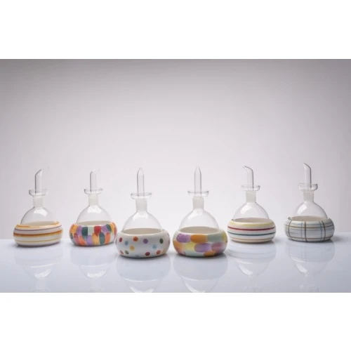 Bomboniera Solidale Matrimonio Cuorematto: Ampolla Olio in Vetro e Porcellana decoro 