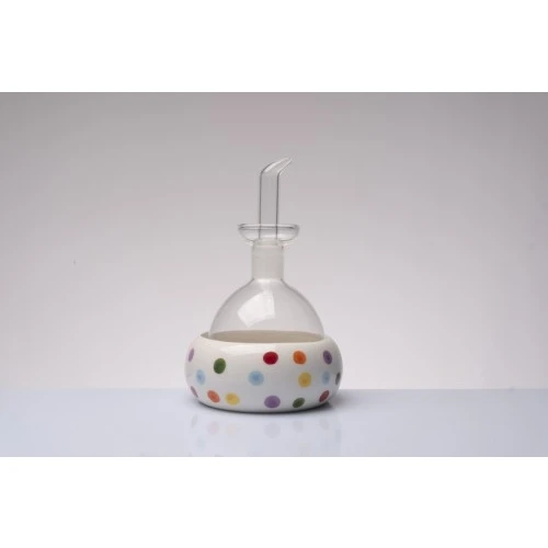 Bomboniera Solidale Matrimonio Cuorematto: Oliera in Vetro e Porcellana - Pois