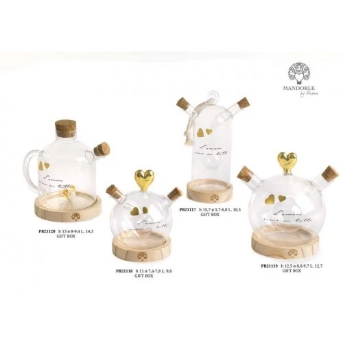 OLIERA SU BASE 15.7 CM. VETRO LEGNO G.BOX