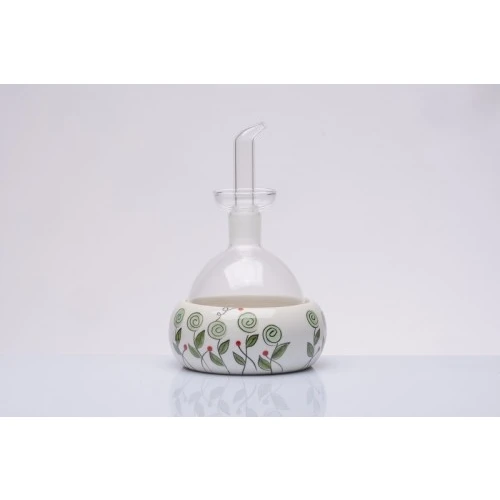 Bomboniera Solidale Matrimonio Cuorematto: Oliera in Vetro e Porcellana - Foglie Verdi