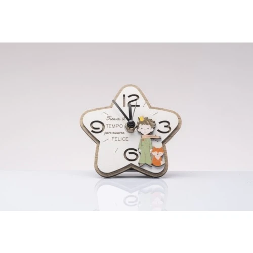Bomboniera Solidale Comunione Bambino: Orologio Stella con Piccolo Principe Cuorematto cm.11