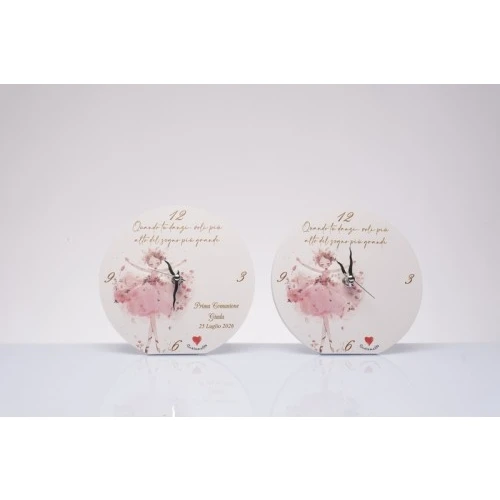 Bomboniera Solidale Comunione Cuorematto: Orologio Ballerina con Personalizzazione Gratuita cm.15