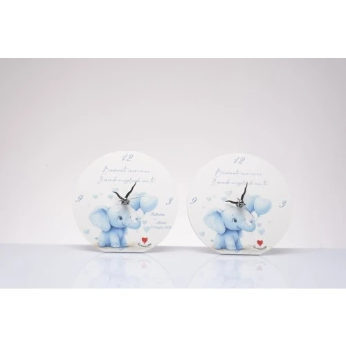 Bomboniera Solidale Cuorematto: Orologio Elefantino Celeste con Personalizzazione Gratuita cm.15