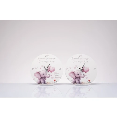 Bomboniera Solidale Cuorematto: Orologio Elefantino Rosa con Personalizzazione Gratuita cm.15