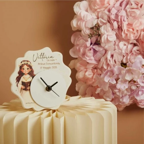Bomboniere Claraluna Per Comunione Orologio Bambina Cm. 14X13X1