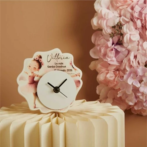 Bomboniera personalizzabile per Cresima Claraluna: Orologio con Ballerina cm.14x13x1