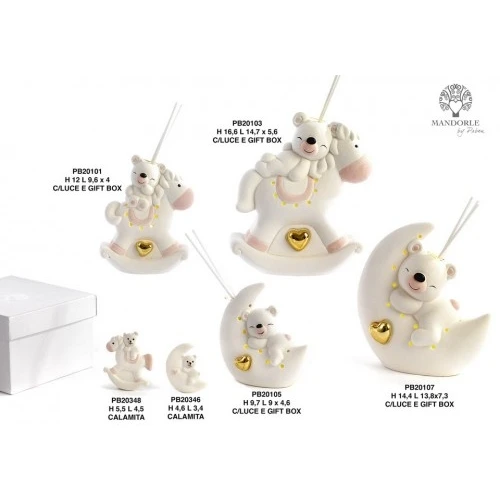 ORSETTA SU MEZZALUNA ROSA 4.6 CM. PORCELLANA CALAMITA