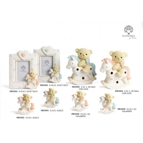 ORSETTO CAVALLO DONDOLO CELESTE 5.4 CM. RESINA