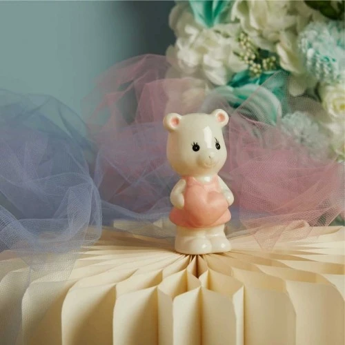 ORSETTO CLARALUNA ROSA - BOMBONIERA PER NASCITA BIMBA CM. 4,6X4,5X9,5