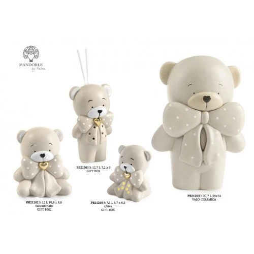 ORSETTO SEDUTO CON FIOCCO AVANA 7.5 CM. PORCELLANA LUCE G.BOX