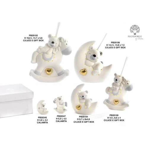 ORSETTO SU CAVALLO A DONDOLO CELESTE 5.5 CM. PORCELLANA CALAMITA