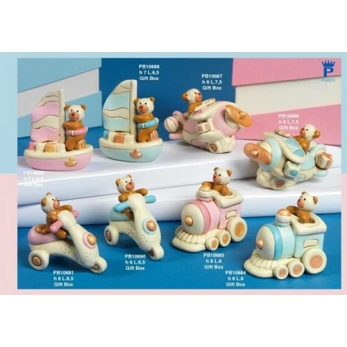 ORSO TRENO ROSA 6 CM. PORCELLANA