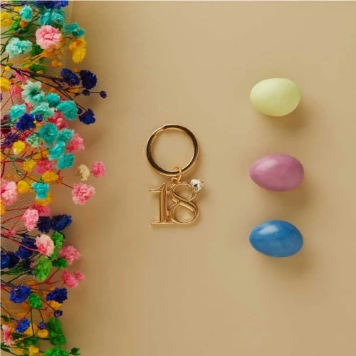 PORTA CHIAVI IN METALLO ORO 18° COMPLEANNO