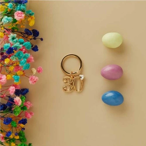 Portachiavi Claraluna In Metallo dorato per compleanno 30 anni Cm.3 Circa