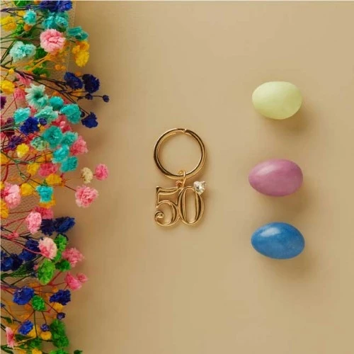 Portachiavi Claraluna simbolo 50° per anniversari e compleanni Circa - Oro