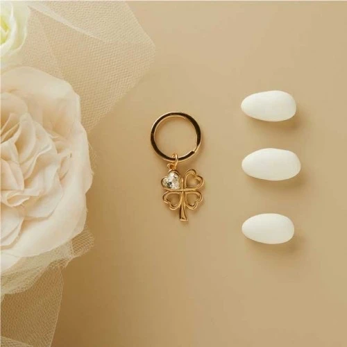 Portachiavi Claraluna Quadrifoglio E Strass Swarovski Cm. 3 Circa - Oro Bianco 