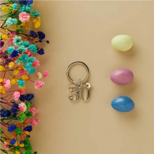 Portachiavi Claraluna In Metallo Argentato per compleanno 30 anni Cm.3 Circa