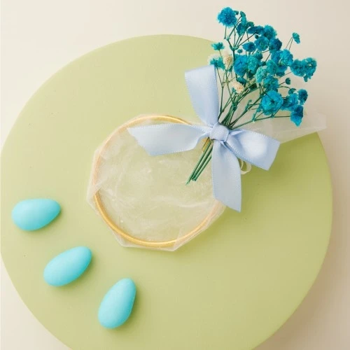 PORTA CONFETTI AVORIO CON FIORI BLU - CLARALUNA 2025