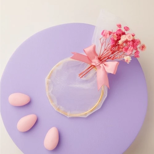 PORTA CONFETTI AVORIO CON FIORI ROSA - CLARALUNA 2025