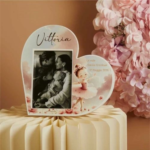 Bomboniera personalizzabile per Cresima Claraluna: Portafoto con Ballerina cm.15x15x1