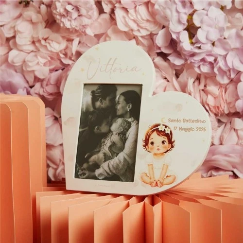 Portafoto Cuore Claraluna Battesimo: Il Ricordo Personalizzato per la tua bimba cm.15x15x1