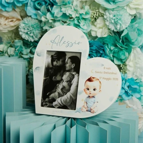 Portafoto Cuore Claraluna Battesimo: Il Ricordo Personalizzato per il Tuo Bimbo cm.15x15x1