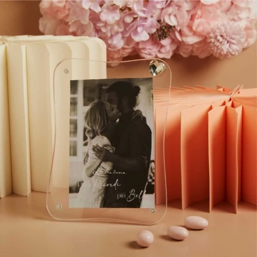 Portafoto Claraluna in acrilico cm.19,3x14,2 (foto cm.10x15) - Trasparente Ondulato Cuore Bianco