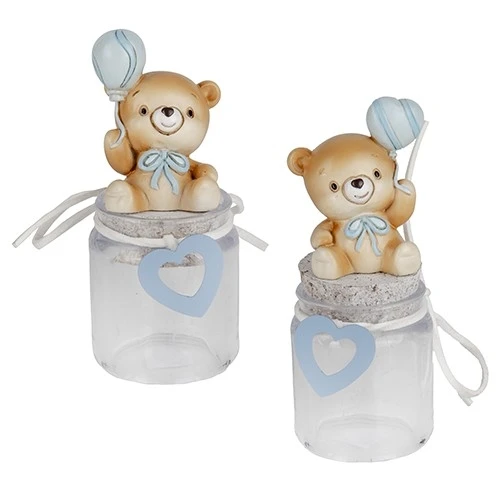 BOMBONIERA PALLA ORSO BARATTOLO CIELO H.12