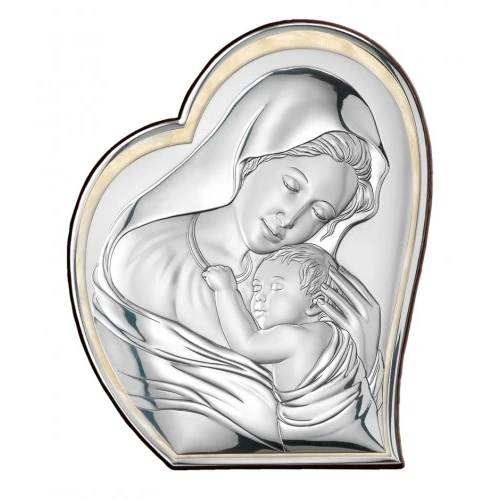 pannello sacro “Madonna con Bimbo” retro legno – 9×13 cm