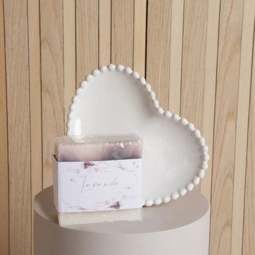PIATTINO BIANCO CUORE SAPONE PROFUMO LAVANDA
