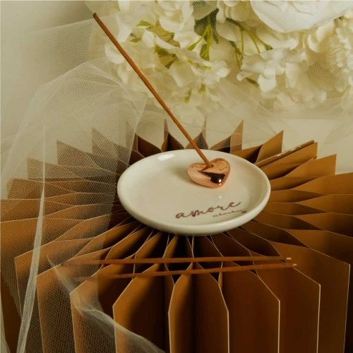 Porta Incenso Claraluna in Ceramica: Colore oro rosa amore cm. 11,2x1