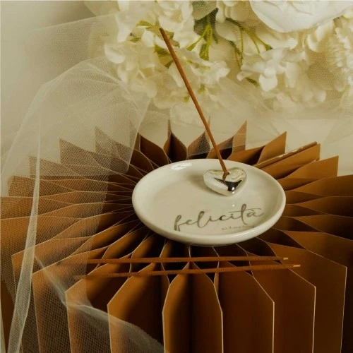 Porta Incenso Claraluna in Ceramica: Colore argento - felicità cm. 11,2x1