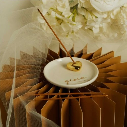 Porta Incenso Claraluna in Ceramica: Colore oro Gioia cm. 11,2x1