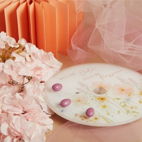 Bomboniere per nozze Claraluna: PIATTO GIREVOLE FIORI ROSA cm. 25x0,4