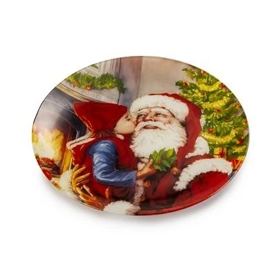 PIATTO VETRO ROTONDO BABBO NATALE CM 30