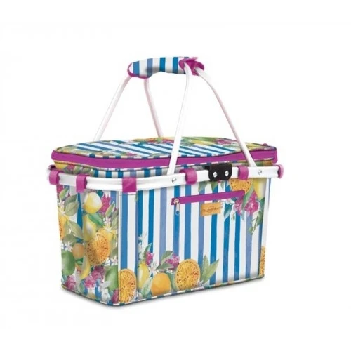 Cesta Termica da Picnic con Decori Floreali - Righe bianco azzurre