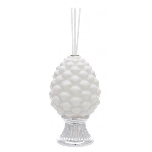 PIGNA CON DIFFUSORE BIANCA CON BASE ARGENTO H. 15