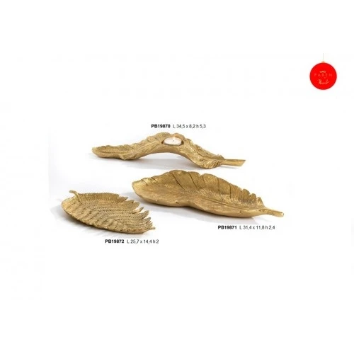 PIUMA PORTACANDELA 34.5 CM. RESINA ORO