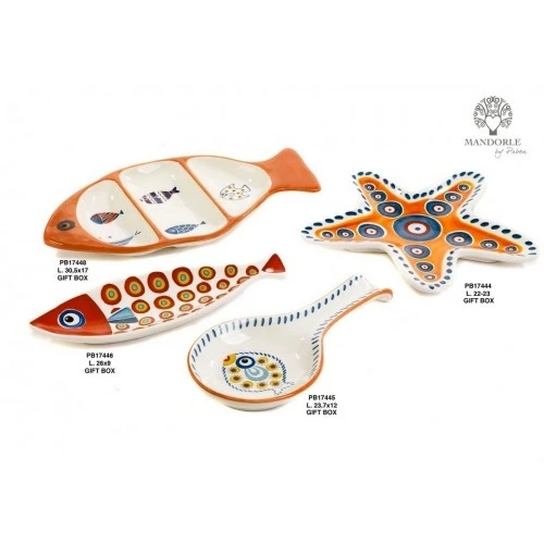 POGGIA POSATE DEC. PESCE 23.7 CM. CERAM. G.BOX