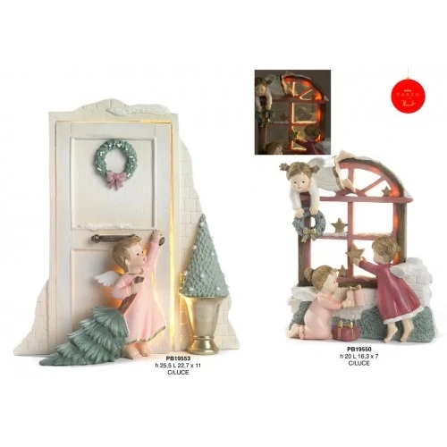 PORTA APERTA DA ANGELO CON ALBERO NAT. 25.5 CM. RESINA LUCE