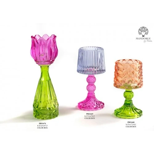 Bomboniere Matrimonio Porta Candela in Vetro Bicolore con Scatola Regalo cm.17,3