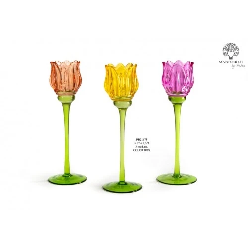 PORTACANDELA TULIPANO 27 CM. VETRO BICOLORE C.BOX