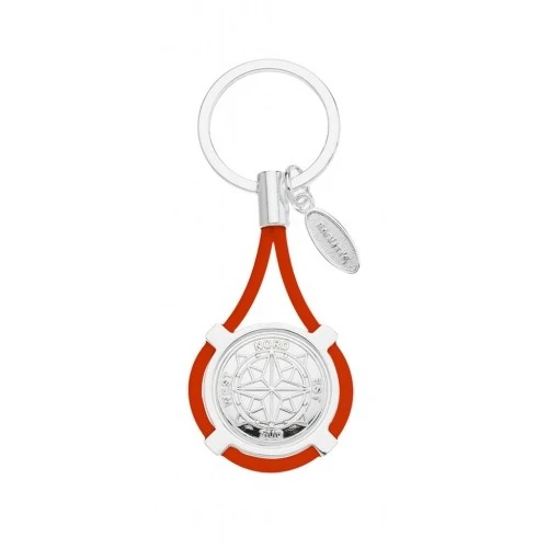 PORTACHIAVI CON ROSA DEI VENTI E CORDONE ARANCIONE cm 9,5