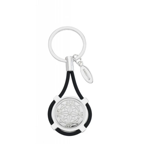 PORTACHIAVI CON ROSA DEI VENTI E CORDONE NERO cm 9,5