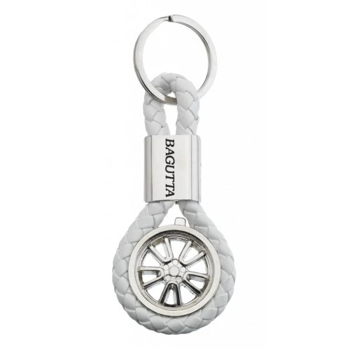 PORTACHIAVI CON RUOTA E CORDONE SIMILPELLE BIANCO cm 9,5