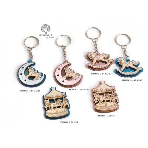 PORTACHIAVI MEZZALUNA UNICORNO CELESTE 4.5 CM. LEGNO